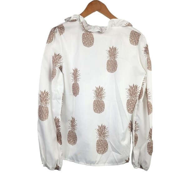 CBR Pineapple Print Pullover Blouse Ruffled Collar Women's Small - Picture 3 of 14